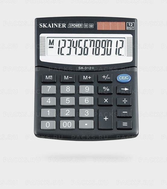 Калькулятор настольный SKAINER SK-312II, 12 разр., 2 пит, черный 100x124x32мм 1/50