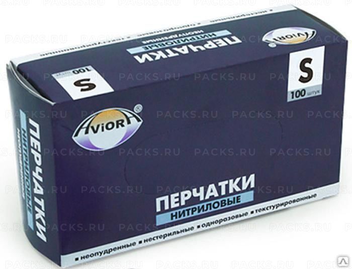 Перчатки смотровые нитриловые неопудренные Aviora S черные 50/500