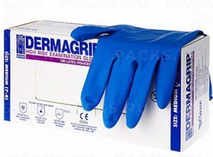 Перчатки смотровые нест сверхпрочные латекс синие Hign Risk Dermagrip powder free М 25/250