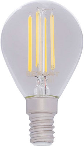 Лампа светодиодная филаментная Rexant Шарик GL45, 9.5 Вт, 950 Лм, 4000 K, E14, прозрачная колба (604-130) Шарик GL45 9.5
