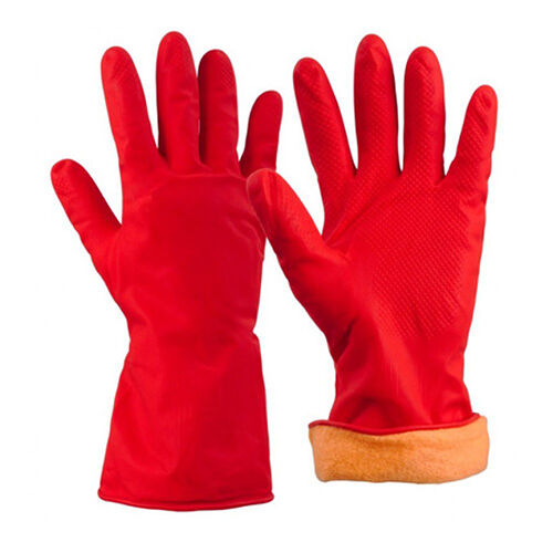 Перчатки резиновые красные, утепленые