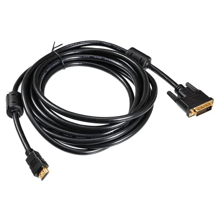 Кабель HDMI - DVI 5м Ningbo HDMI-19M/DVI-D-5M ферритовые кольца позолоченные контакты, черный