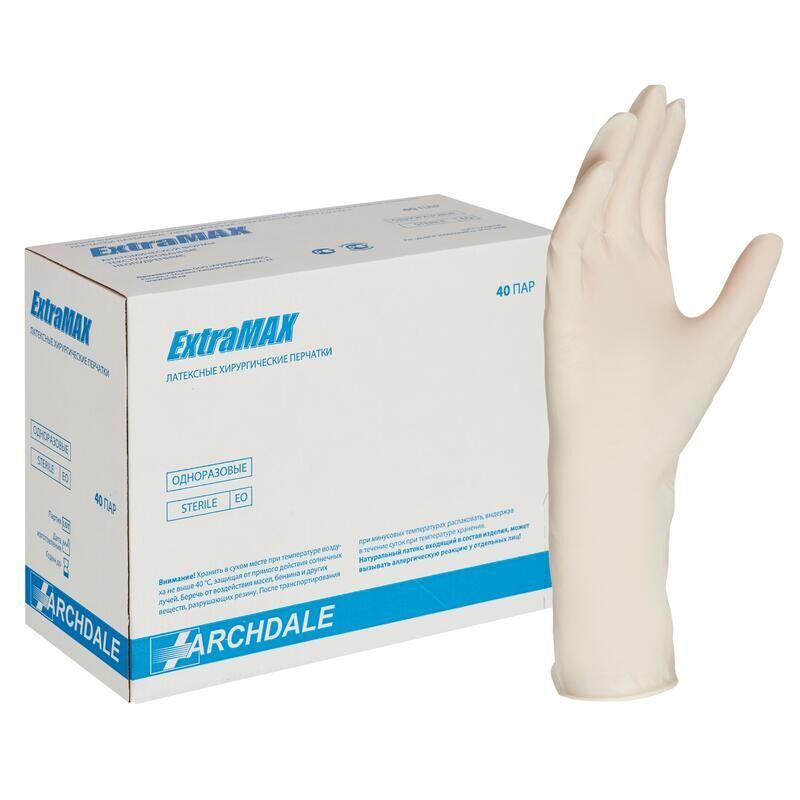 Перчатки медицинские хирургические латексные ExtraMax Archdale стерильные неопудренные размер M (8) бежевые (40 пар/80 ш