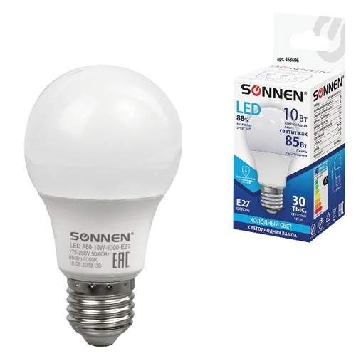 Лампа светодиодная SONNEN 10(85)Вт груша Е27 нейтральный белый свет