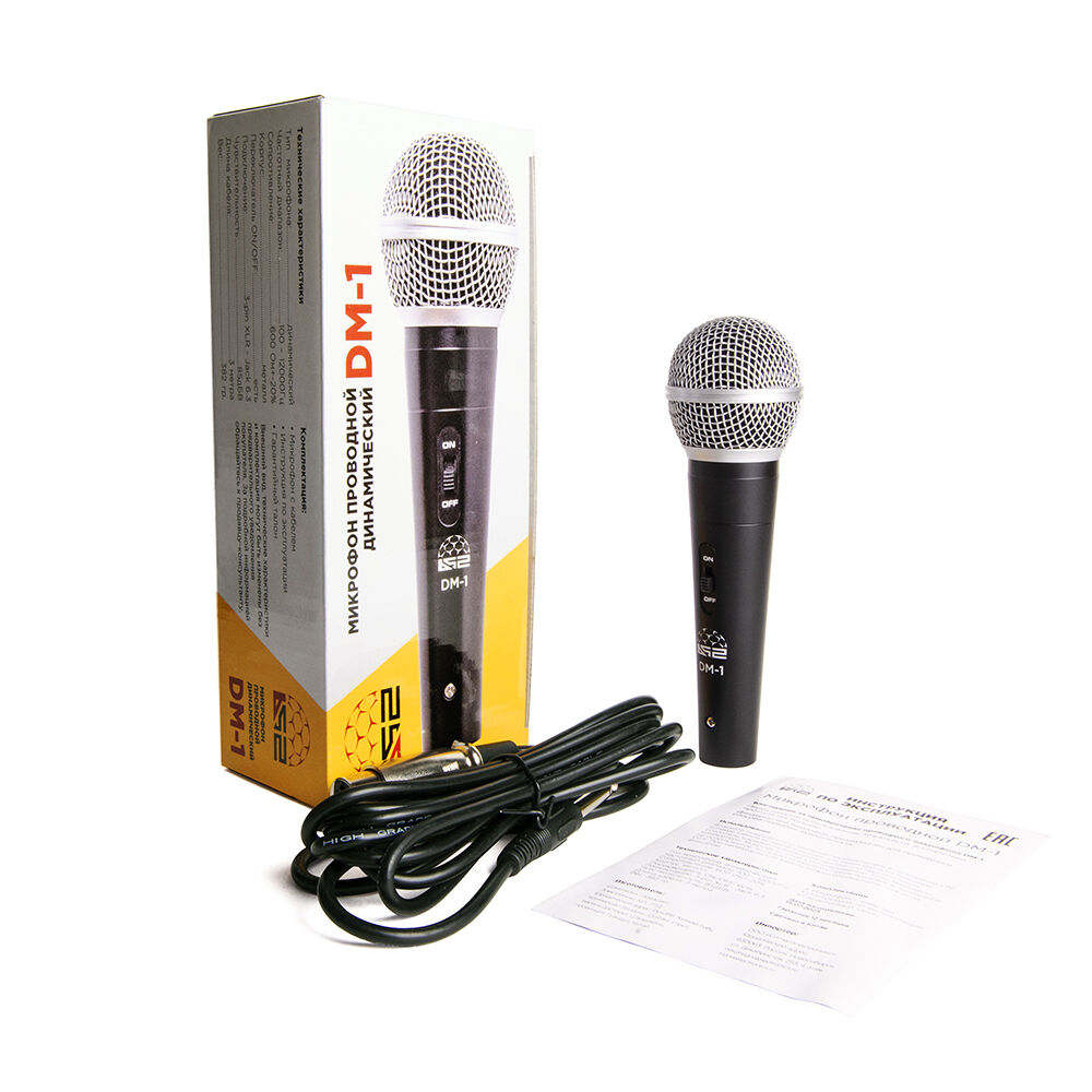 Микрофон проводной B52 DM-1 (динамический, 85Дб, 100-12000Гц, кабель 3м, jack 6,3 мм) 4