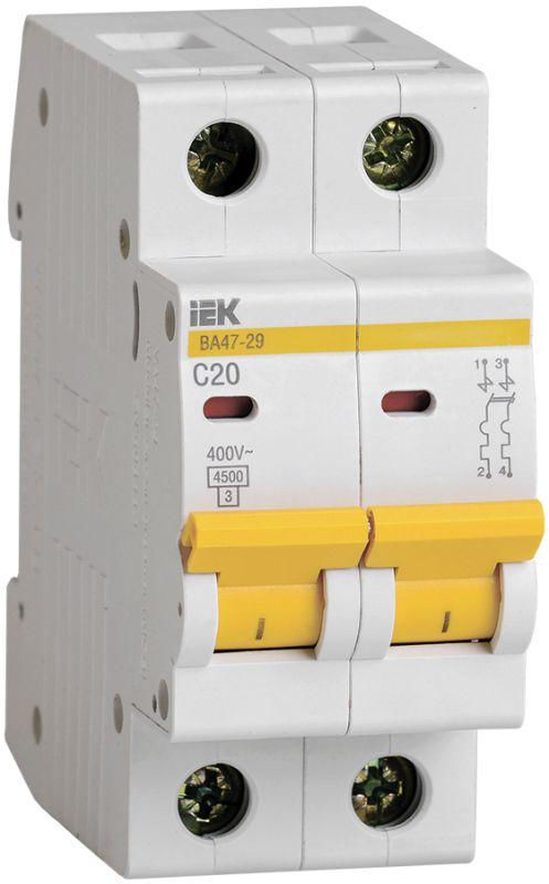 IEK Выключатель автоматический модульный 2п C 20А 4.5кА ВА47-29 IEK MVA20-2-020-C