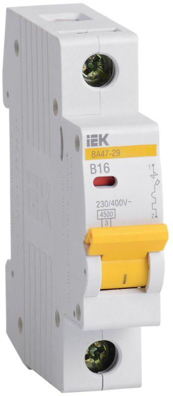 IEK Выключатель автоматический модульный 1п B 16А 4.5кА ВА47-29 IEK MVA20-1-016-B