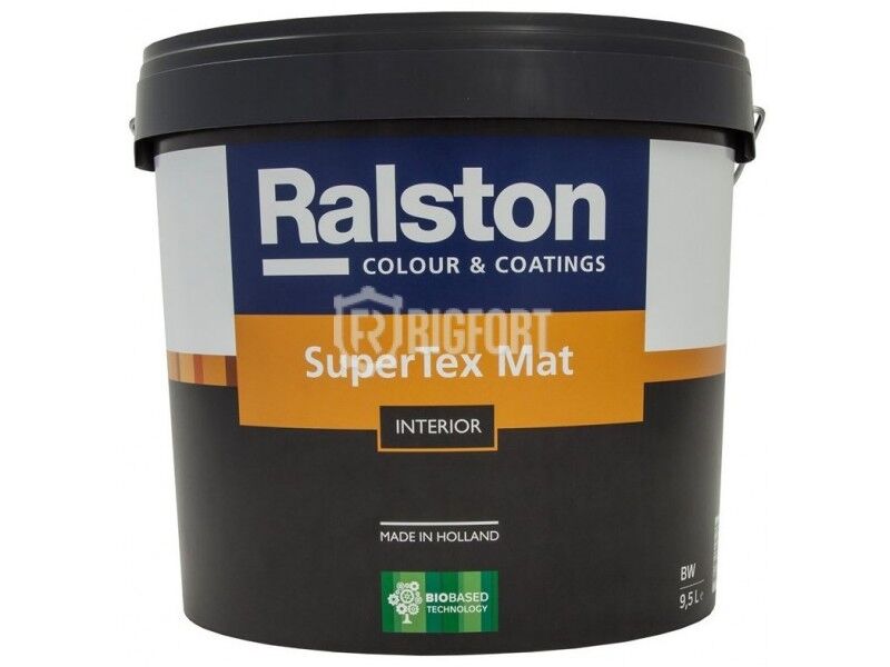 Краска Ralston Super Tex Mat, матовая интерьерная 10 литров/W-BW белая