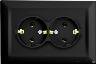 Розетка Vesta-Electric Roma Black двойная c заземлением 