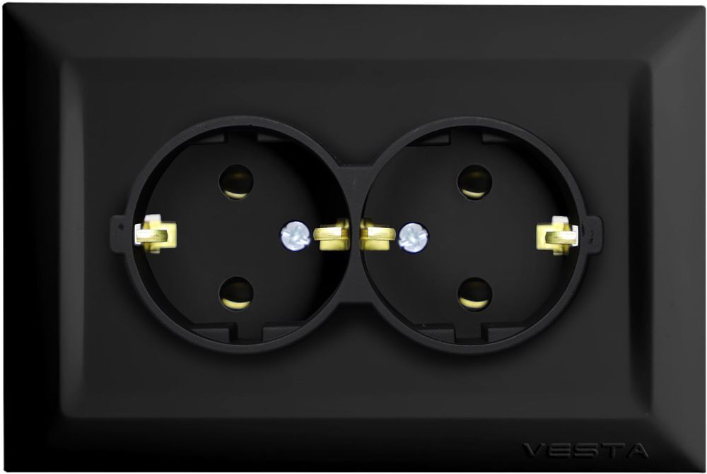 Розетка Vesta-Electric Roma Black двойная c заземлением