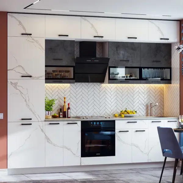 Кухонный гарнитур Миф мебель Техно 300x200x49 см МДФ цвет мрамор белый/серый бетон
