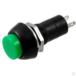 Выключатель 1-кнопочный с фиксацией, зеленый, круглый,250В, 1А 