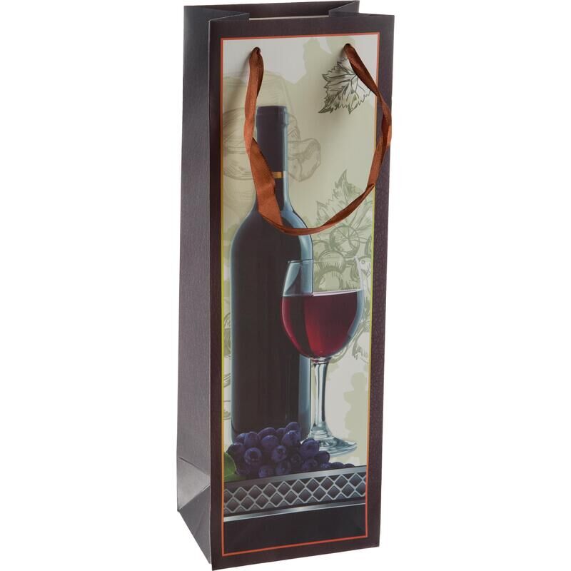 Пакет подарочный ламинированный под бутылку Вино (36x12x9 см) NoName