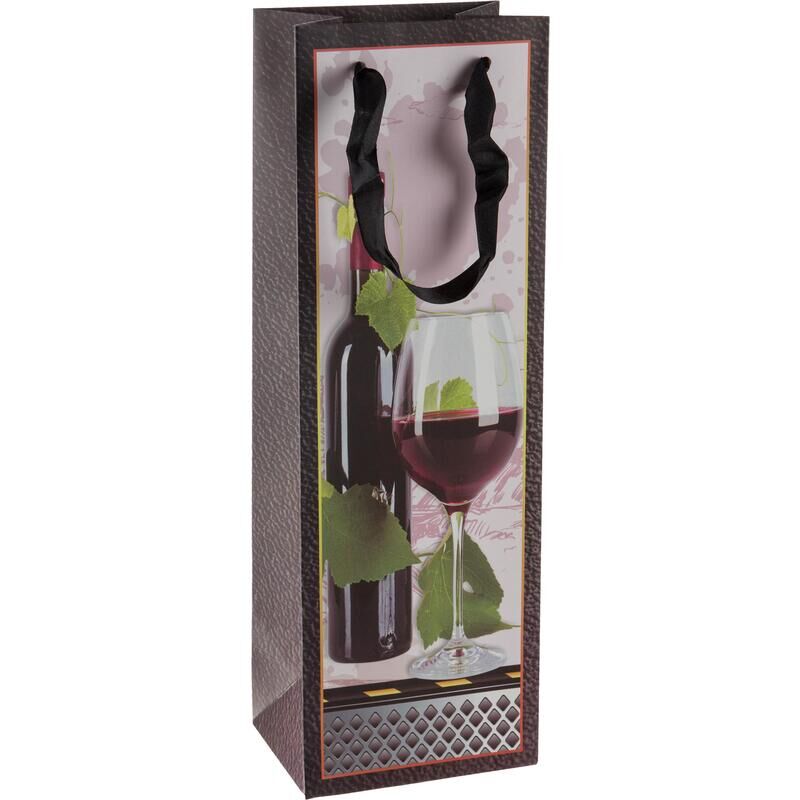 Пакет подарочный ламинированный под бутылку Вино (38х11х11 см) NoName