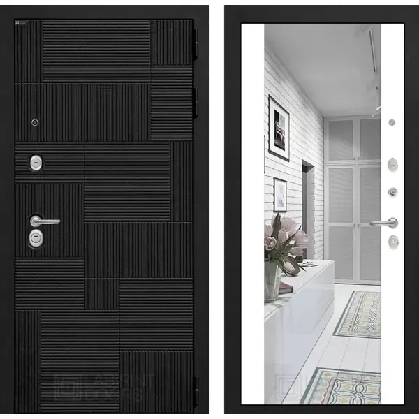 Входная дверь Labirintdoors Пазл зеркало правый 205х96см белый софт/лофт черный