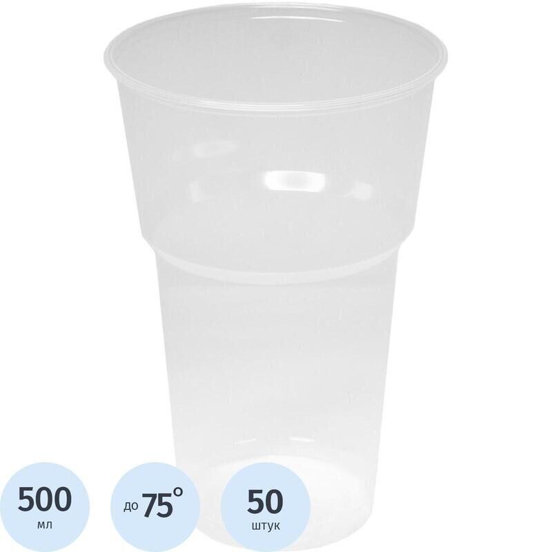 Стакан одноразовый пластиковый 500 мл прозрачный 50 штук в упаковке Комус