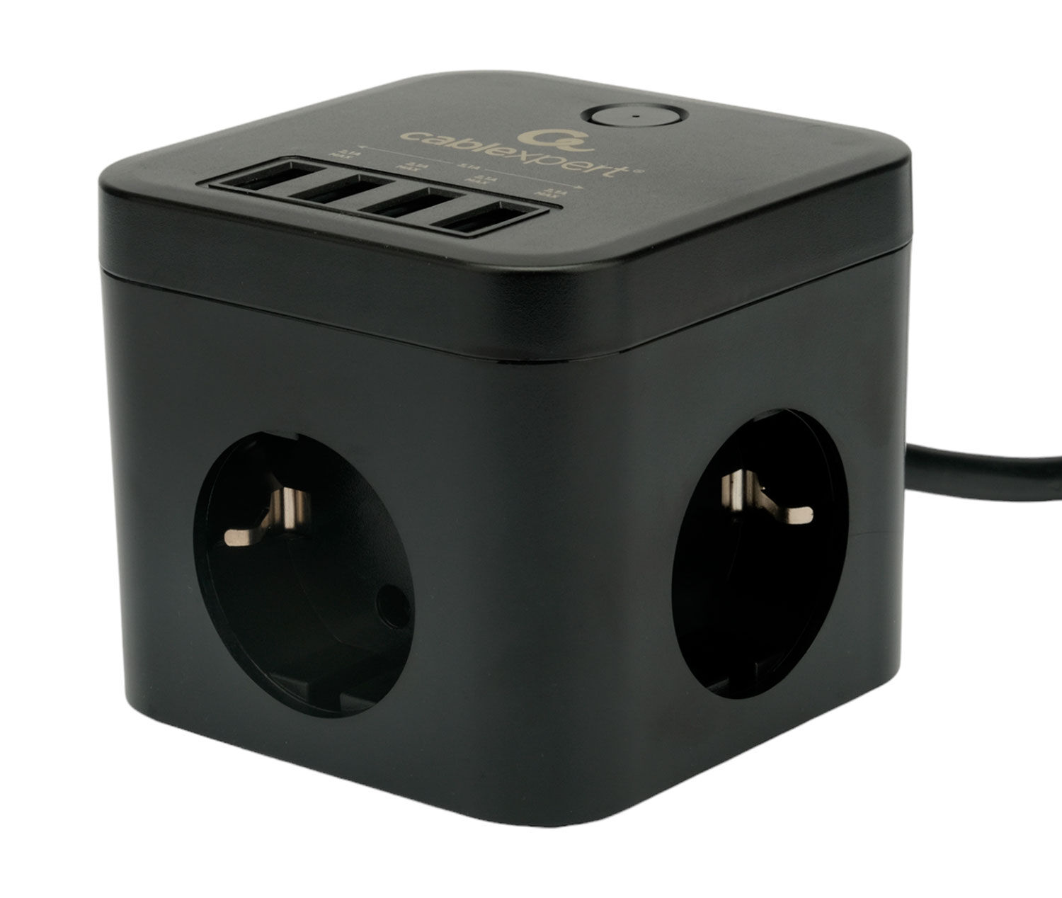 Сетевой фильтр настольный Cablexpert Cube 3 розетки 10А, 2.2кВт, L=1,5м, 4гн.USB, QC, чёрный 2