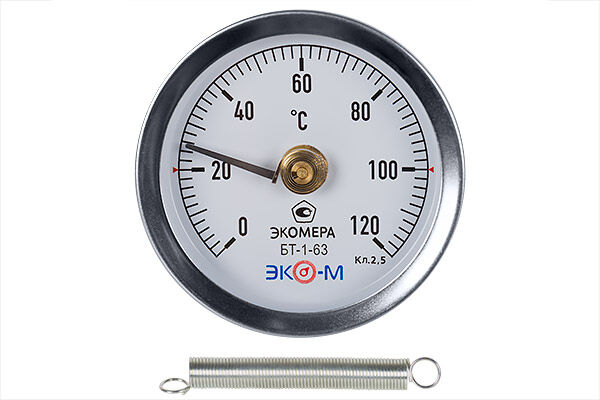 Термометр биметаллический ЭКОМЕРА БТ-1-63, 0-120С накладной