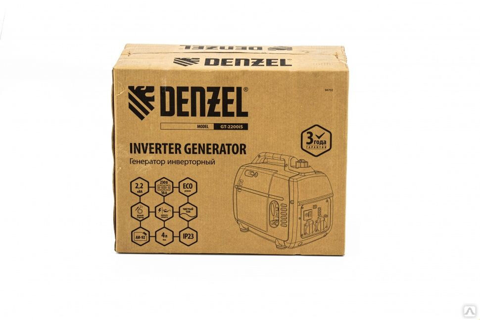 Генератор инверторный GT-2200iS 2.2 кВт 230 В бак 4 л закрытый корпус ручной старт Denzel 8