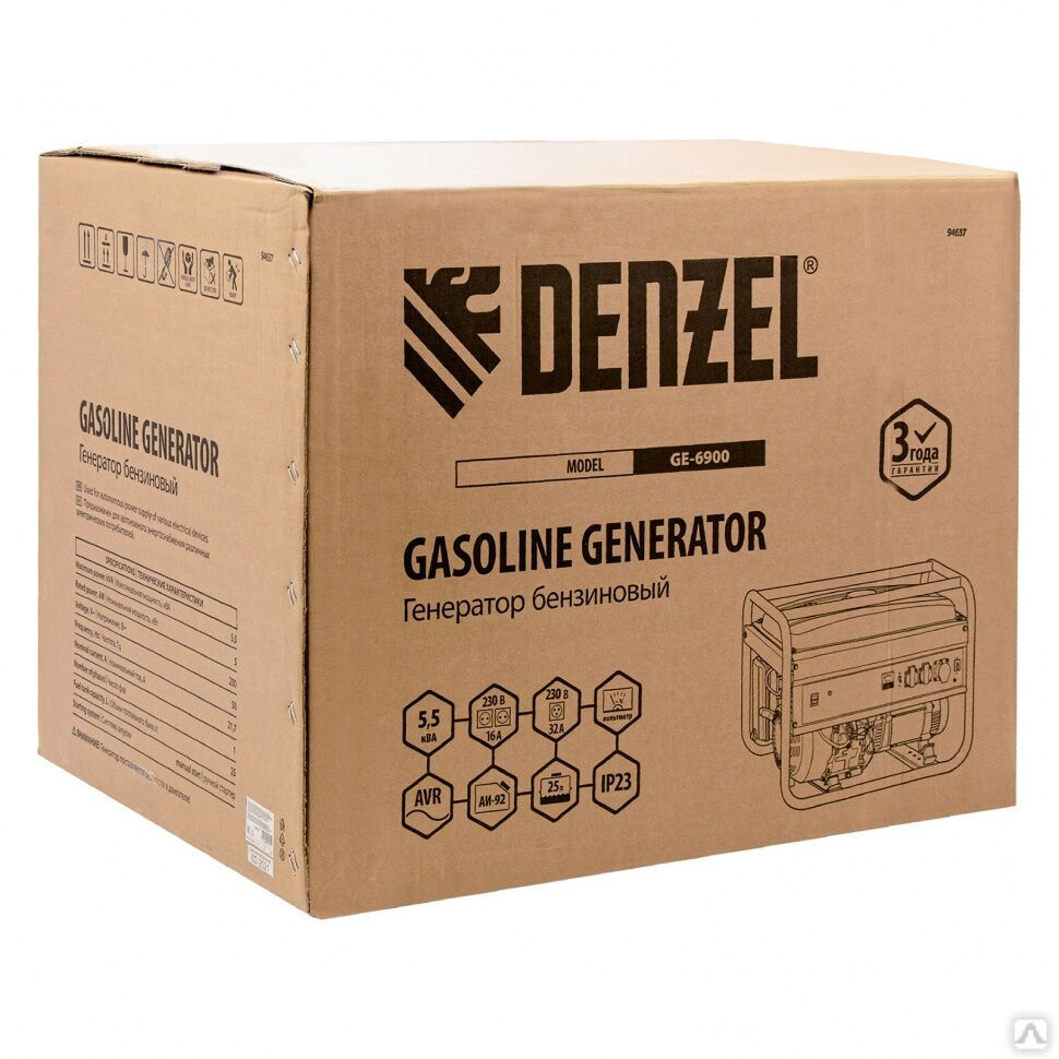 Генератор бензиновый GE 6900 5.5 кВт 220 В/50 Гц 25 л синхронный Denzel 23