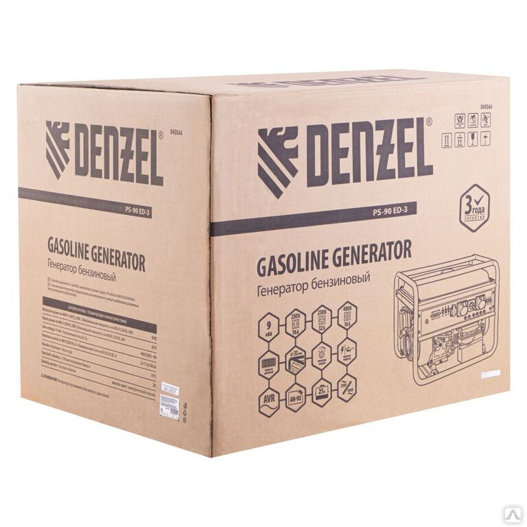 Генератор бензиновый PS 90 ED-3 9.0 кВт 230 В/400 В 25 л в кожухе Denzel 8