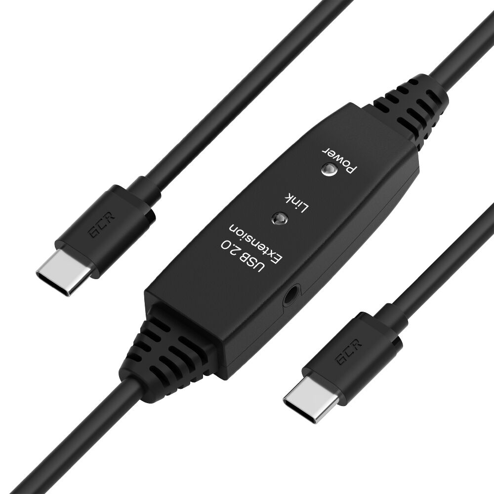 Активный кабель USB 2.0 Type C-C с усилителем сигнала + разъём для доп.питания LED-индикаторы