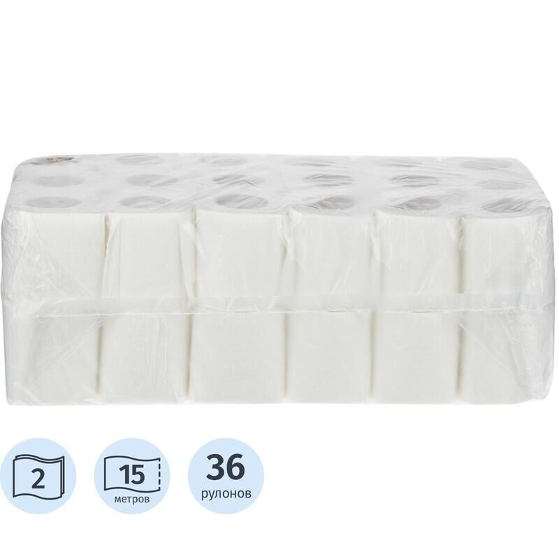 Бумага туалетная 2-слойная белая (36 рулонов в упаковке) NoName