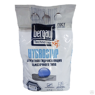 Гидроизоляция цементная сухая BERGAUF HYDROSTOP Обмазочный тип, 5 кг, 1м2/2кг/слой, 1п./108м. 