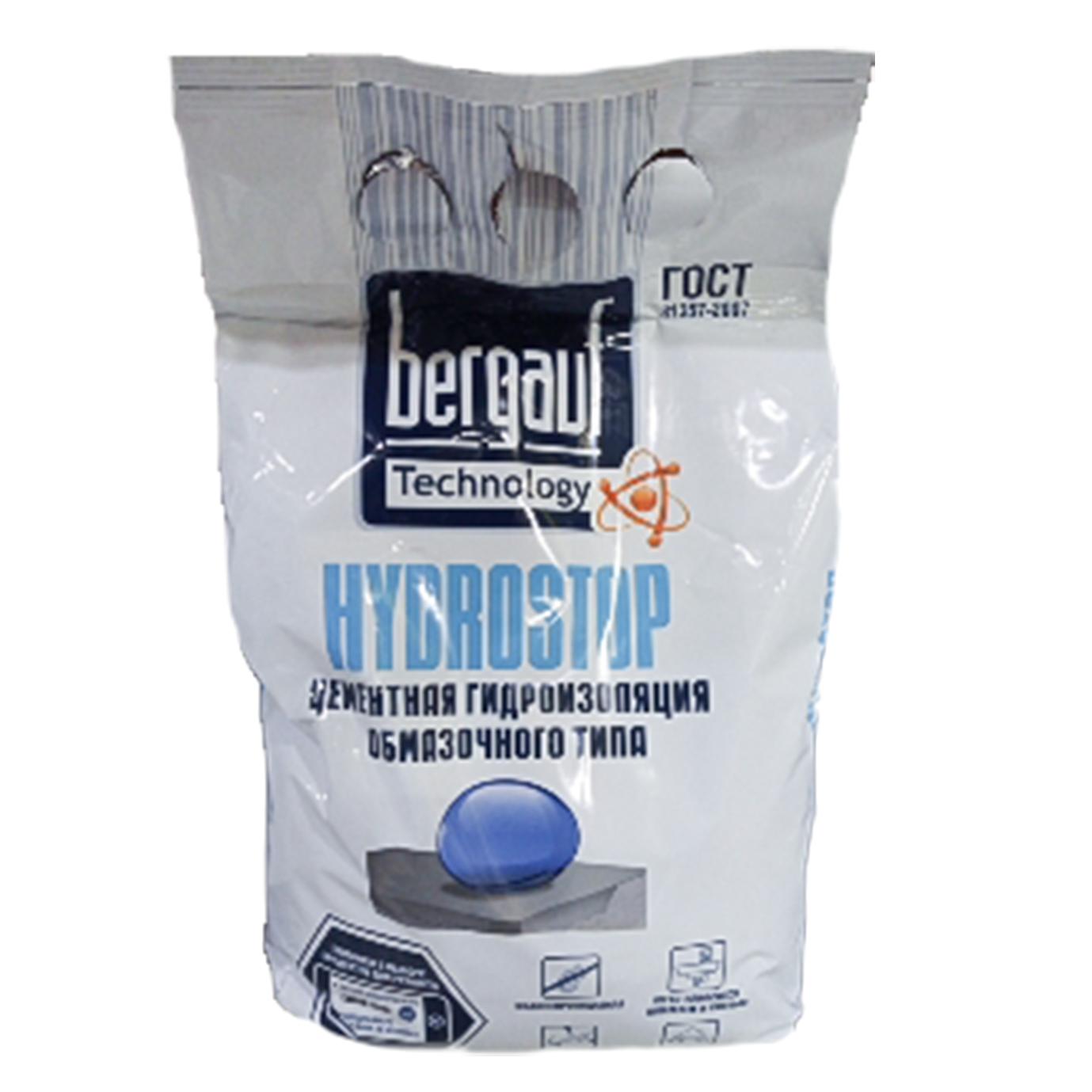 Гидроизоляция цементная сухая BERGAUF HYDROSTOP Обмазочный тип, 5 кг, 1м2/2кг/слой, 1п./108м.