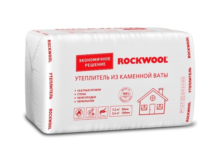 Утеплитель Rockwool ЭКОНОМ (1000x600x50) 12п/0,36м3/7,2м2/20 пач.под