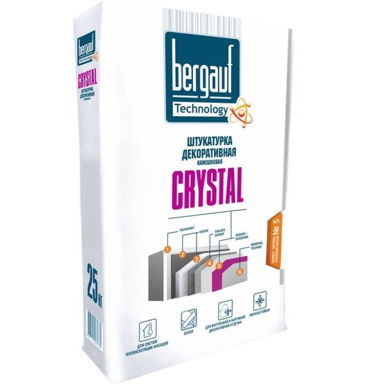 Штукатурка Bergauf Crystal декоративная камешковая, зерно 1-1.5мм 25кг/56под