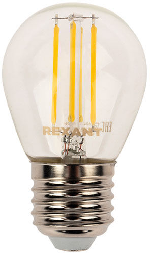 Лампа филаментная Rexant Шарик GL45, 9.5 Вт, 950 Лм, 4000 K, E27, прозрачная колба (604-132) Шарик GL45 9.5 Вт 950 Лм 40