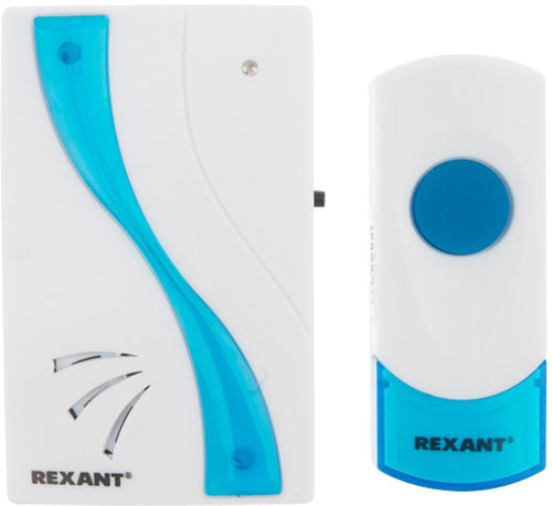 Беспроводной дверной звонок Rexant 32 мелодии, 100 м, кнопка, IP 44, белый/синий (RX-2) 32 мелодии 100 м кнопка IP 44 бе