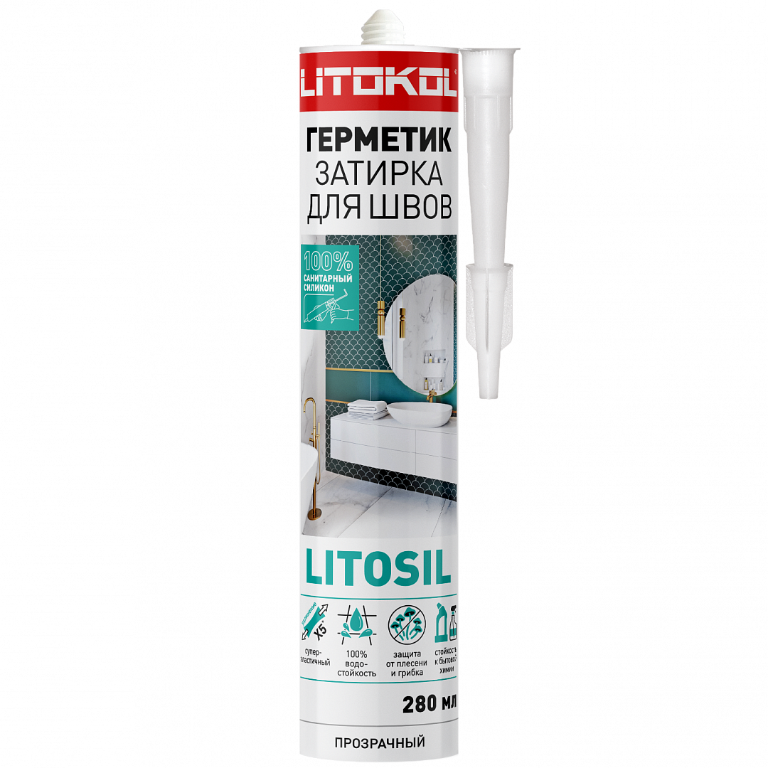 Герметик санитарный силиконовый LITOKOL LITOSIL Прозрачный, картридж 280 мл.