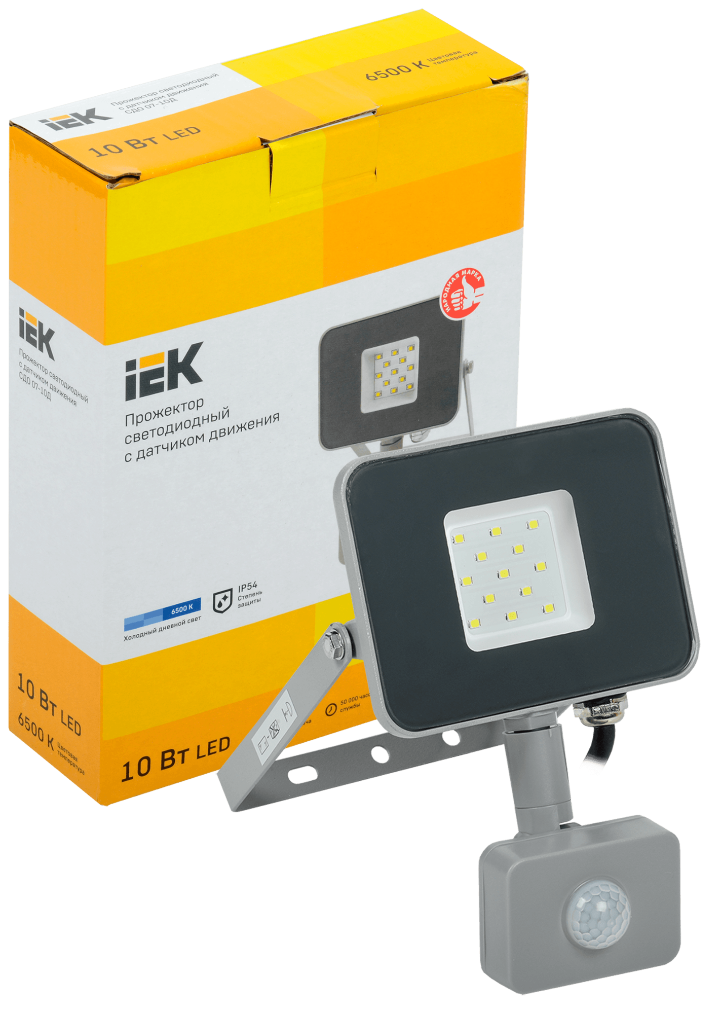 Прожектор светодиодный IEK СДО 07-10Д 10W с датчиком движения серый