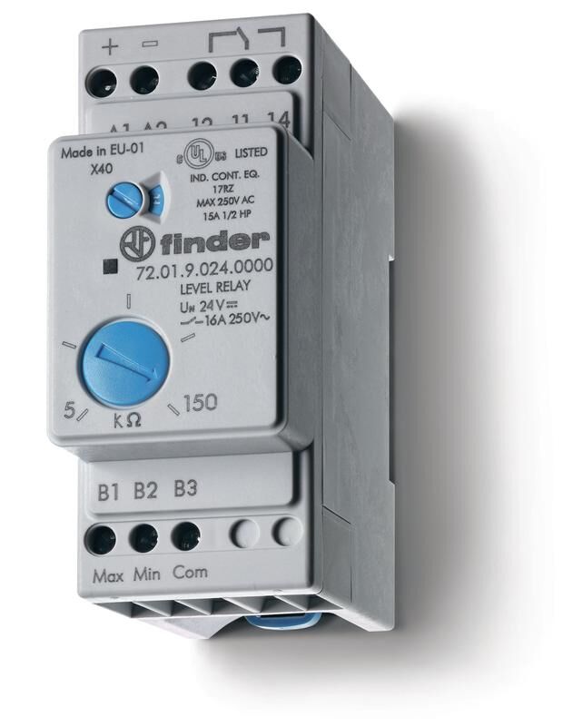Реле контроля уровня настраиваемый диапазон чувствительности 5…150кОм 240В AC выход 1CO 16 А модульное 35 мм IP20 FINDER