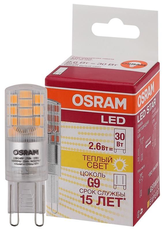Лампа светодиодная LED STAR PIN30 2.6W/827 (замена 30Вт) 2.6Вт 2700К тепл. бел. G9 320лм 220-240В прозр. пласт. OSRAM 40