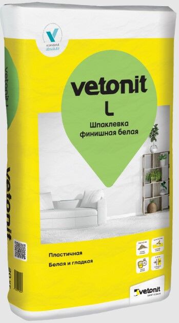 Шпатлевка финишная Vetonit L белая, 20кг, 54шт/пал