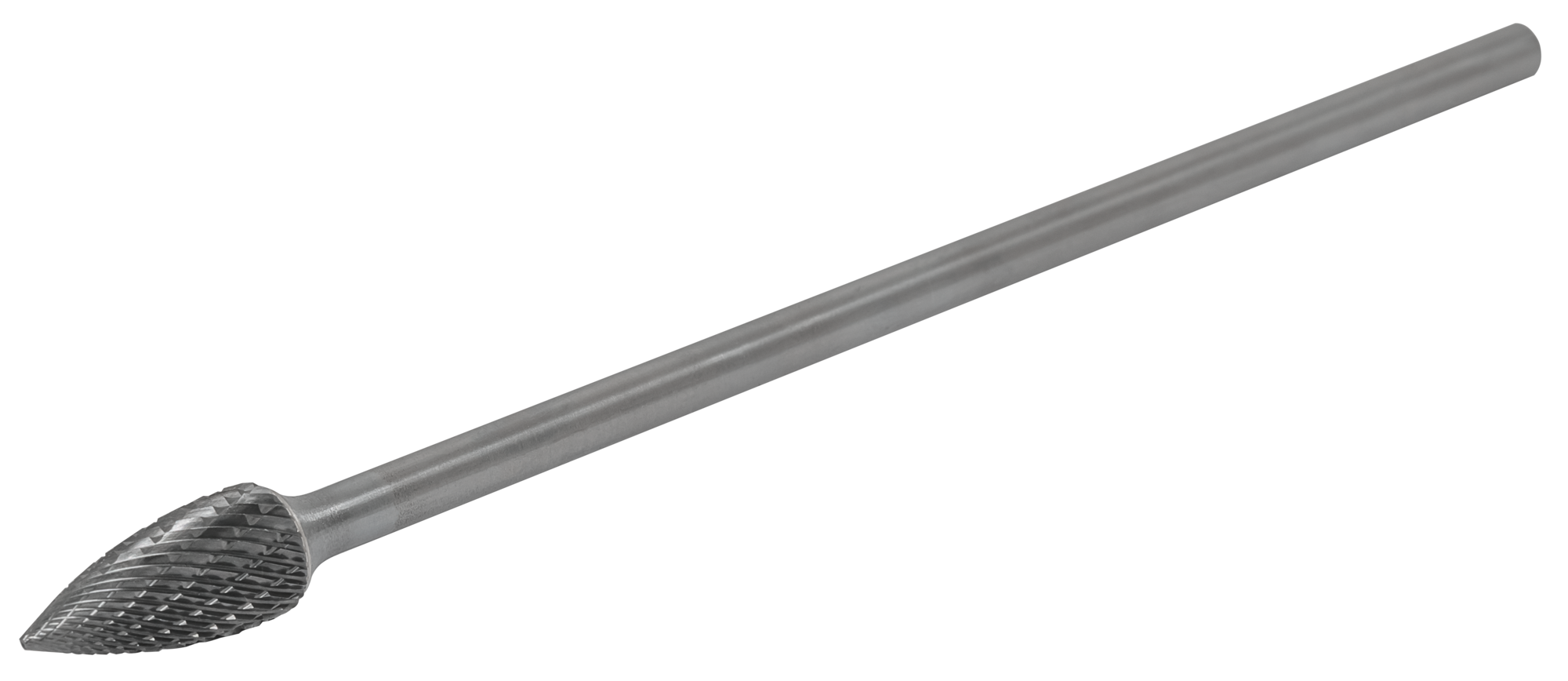 Твердосплавная борфреза по металлу тип G параболическая с точечным торцом удлиненная 8х20 L150 М6 мм двойная насечка 2